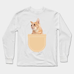 Orange Cat in Pocket (Ginger Domestic Short Hair) Long Sleeve T-Shirt